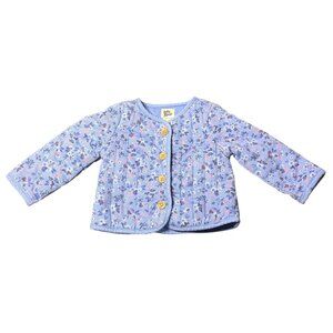 Baby B'Gosh 12M Blue Quilted Floral Jacket Buttons Long Sleeve Outerwear Coat